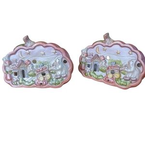 2pc Halloween Tea Light Pink Purple Pumpkin Seasonal Fall Decor Ghost Moon Stars